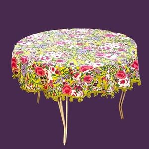 Vintage Tassel Floral Round Tablecloth Multicolor 64in